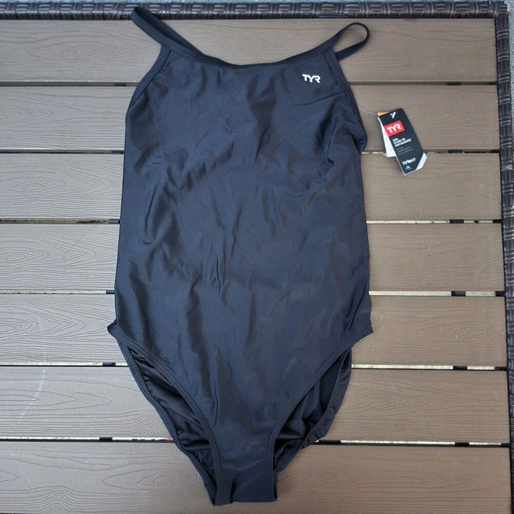 TYR Tyreeco Nylon Women's Solid Black Diamondfit One Piece Swimsuit Sz 42 New